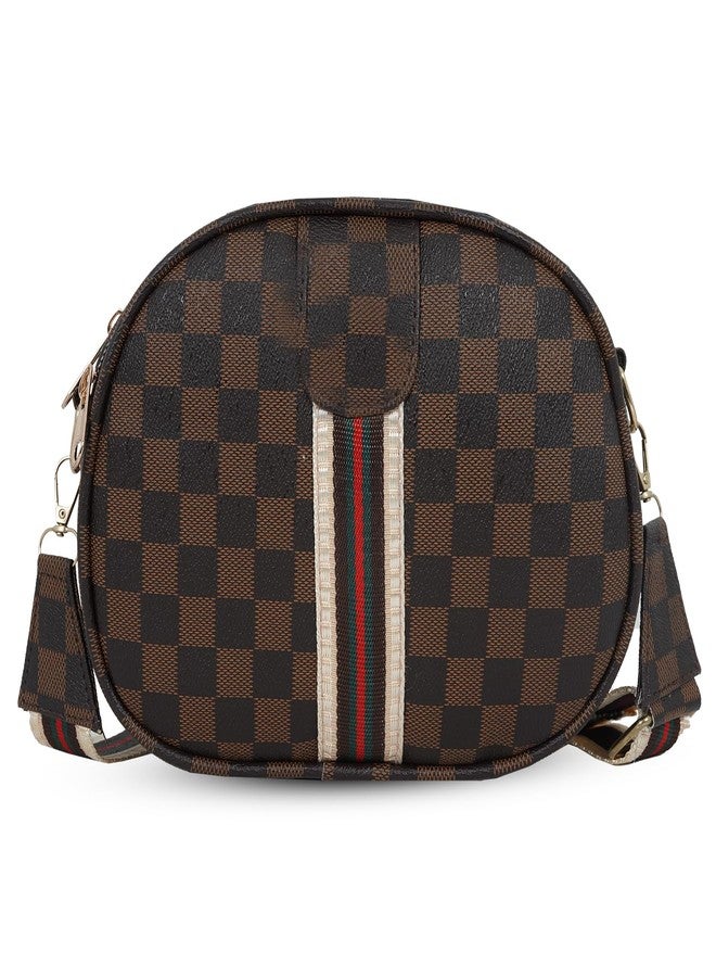 Nyfee checkered Women Printed Sling Bag, Cross Bag with Classy Belt Handmade Bags for Females Lightweight and Durable (Dark Brown). - Image 1