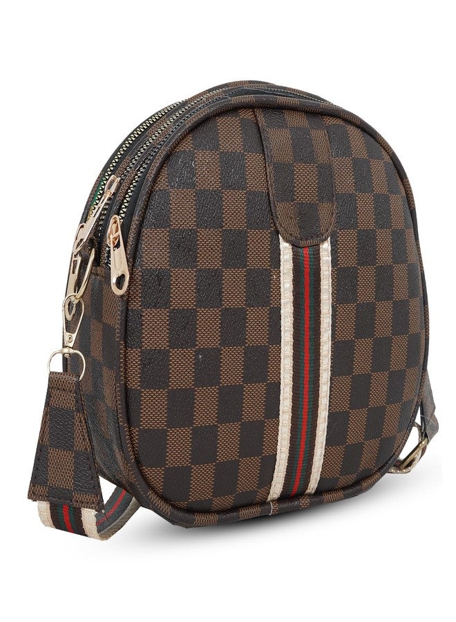 Nyfee checkered Women Printed Sling Bag, Cross Bag with Classy Belt Handmade Bags for Females Lightweight and Durable (Dark Brown). - Image 4