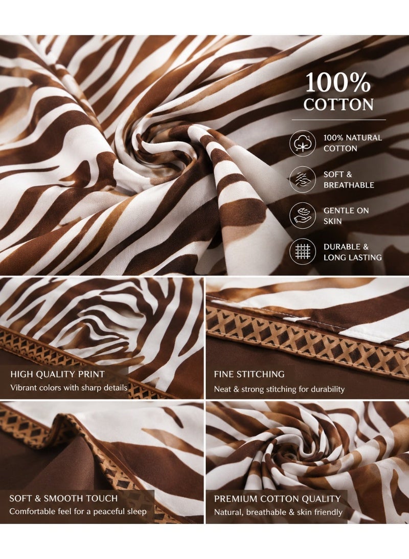 Eworld 3-Piece Flat Bedsheet Set, Zebra Print, 100% Cotton, 125 GSM, 1 Flat Sheet + 2 Pillowcases – Available in King, Queen and Single Sizes - Image 2