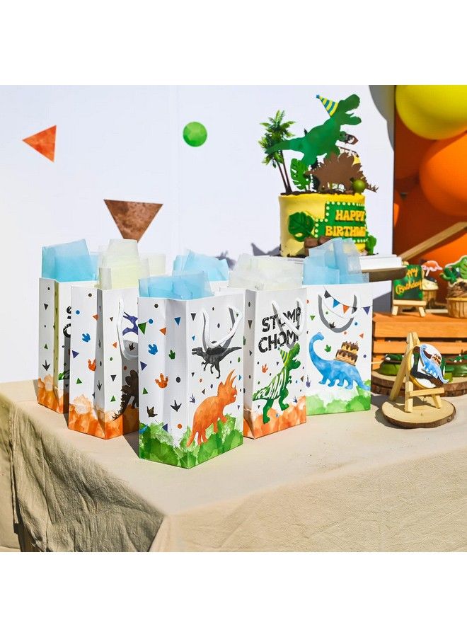 Wernnsai Watercolor Dinosaur Party Bags 16 Pack Dinosaur Party Favor Bags For Boys Kids Dino Theme Party Supplies Candy Treat Goodies Gift Bags With Handle - Image 4