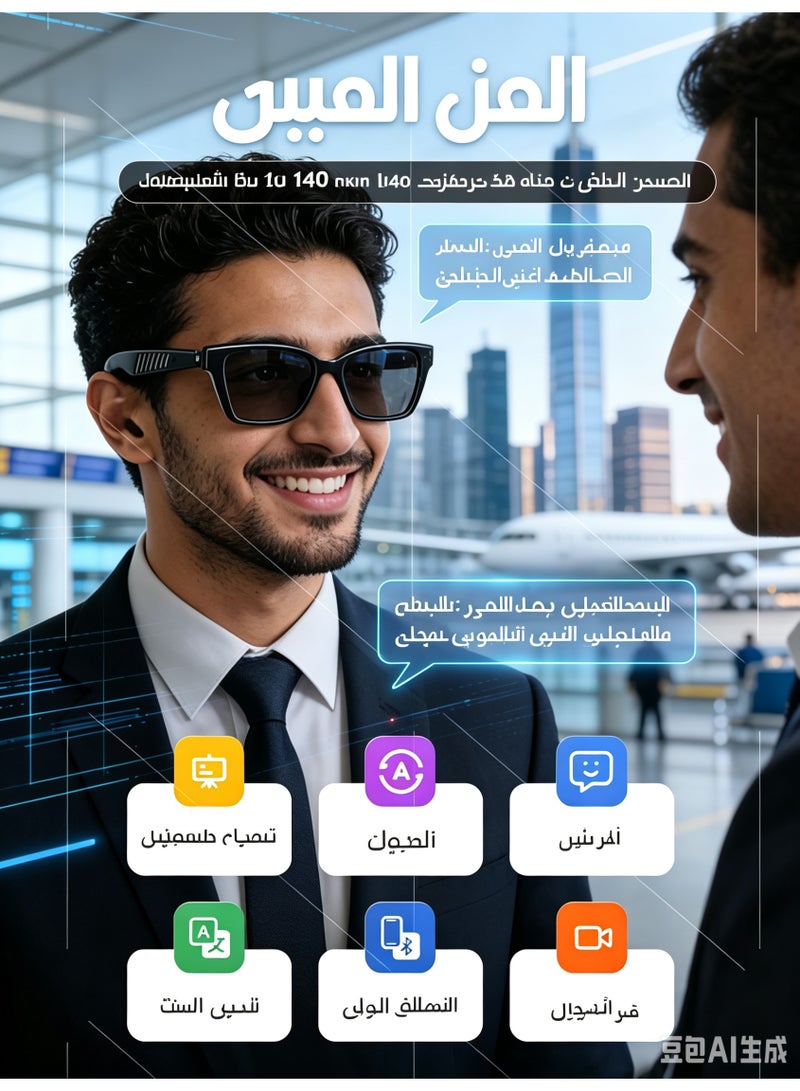 نظارات ذكية بالذكاء الاصطناعي مع كاميرا عالية الدقة مانعة للاهتزاز، بلوتوث، صوت، ترجمة ومساعد AI، حماية من الضوء الأزرق والأشعة فوق البنفسجية للرجال والنساء، للسفر والتدوين المرئي - Image 4