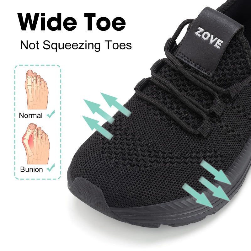ZOVE Wide Toe Box Shoes Women Extra Wide Width Sneakers Ultra Light Road Running Shoes Non-Slip Tennis Sneakers Breathable Walking Athletic 8803 Full Black 39 - Image 3