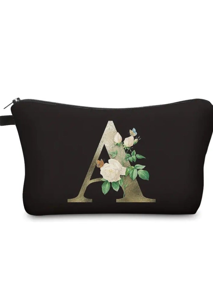 ORiTi 3D Floral Letter Pattern Cosmetic Bag Roomy Zipper Makeup Pouch Water Resistant Toiletry Bag Travel Accessories Organizer for Women - Image 1