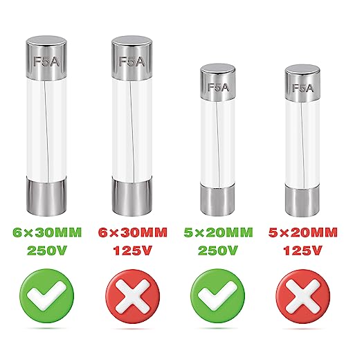 ALLECIN 24 Values 250V Fast Blow Glass Fuses Assortment Kit 0.5A 1A 2A 3A 4A 5A 6A 7A 8A 10A 15A 20A 5X20MM 6X30MM 0.5 1 2 3 4 5 6 7 8 10 15 20 Amp 250 Volt Quick Tube Fuse Set - Image 4