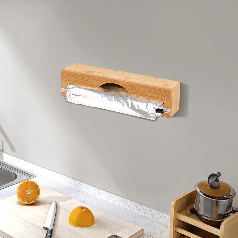 Bamboo Foil And Plastic Wrap Dispenser With Cutter Wall Mountable 2 Pack - Image 4