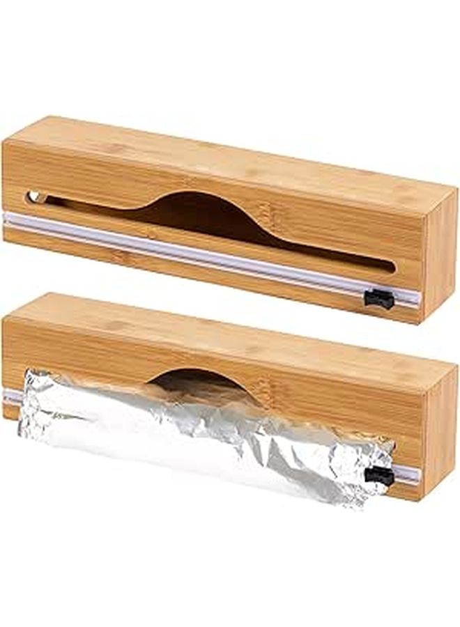 Bamboo Foil And Plastic Wrap Dispenser With Cutter Wall Mountable 2 Pack - Image 1