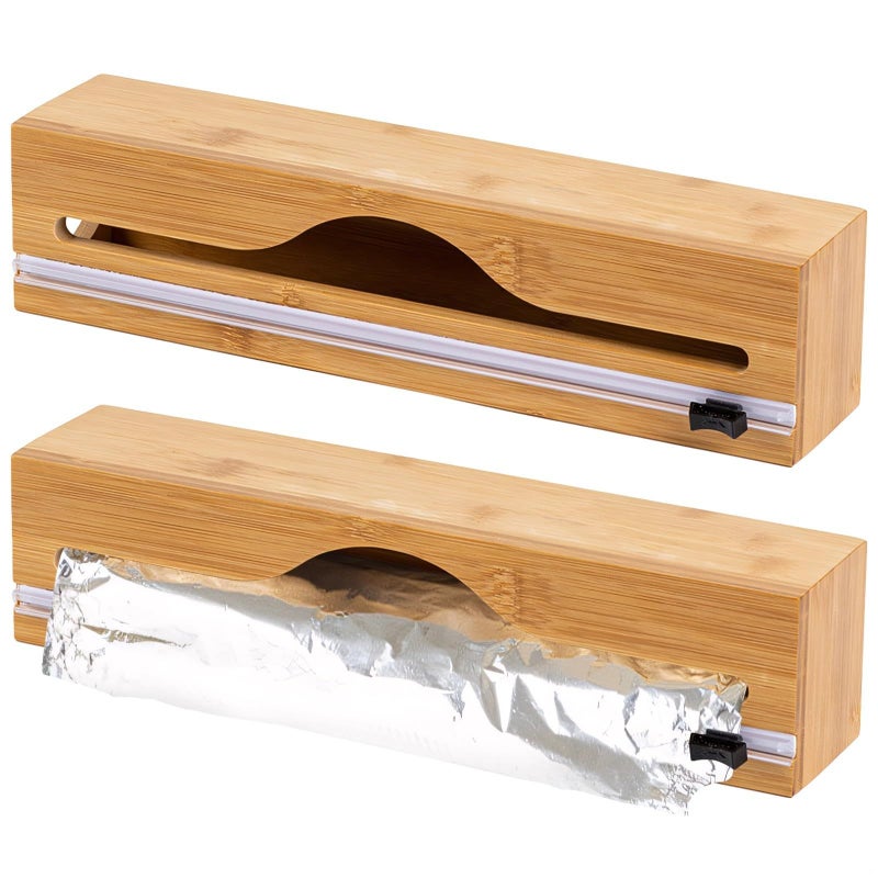 Bamboo Foil And Plastic Wrap Dispenser With Cutter Wall Mountable 2 Pack - Image 2