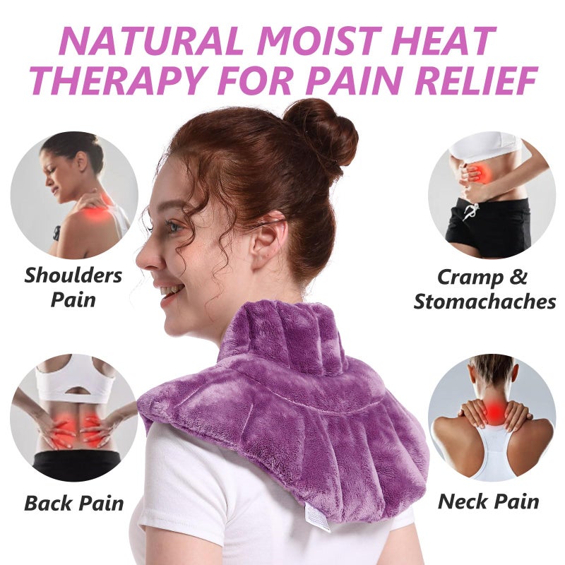 RelaxCoo Microwavable Heating Pad for Neck, Shoulders, and Back - Weighted Neck Warmer with Moist Heat, Purple, Lavender Scented - Image 4