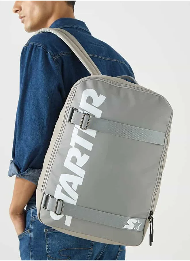 ستارتر Starter Logo Print Backpack with Adjustable Straps and Zip Closure