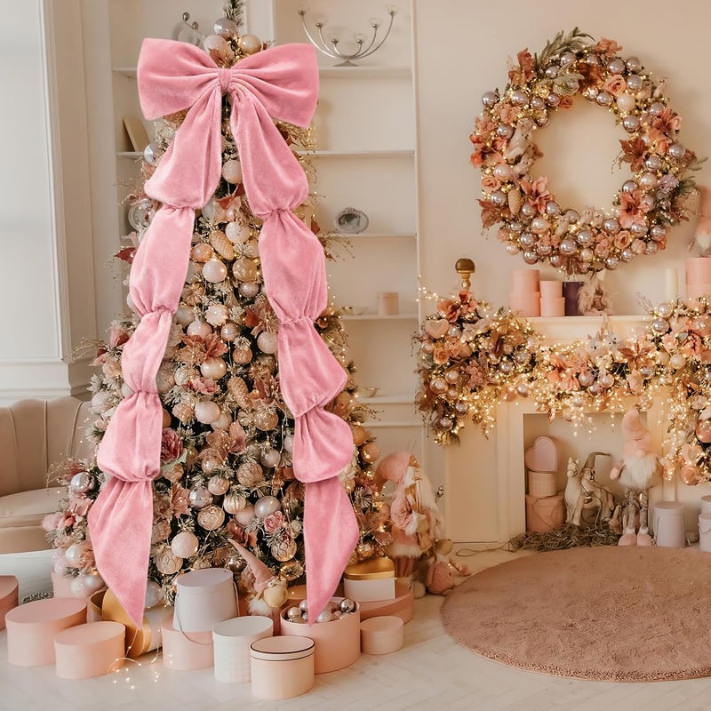 Knitgrip Extra Large Velvet Christmas Tree Topper Bow Giant Bow with Long Streamers Oversized Wrapping Gifts for Holiday Party Xmas Tree Wedding Home Decorations(Pink,118 Inch) - Image 5