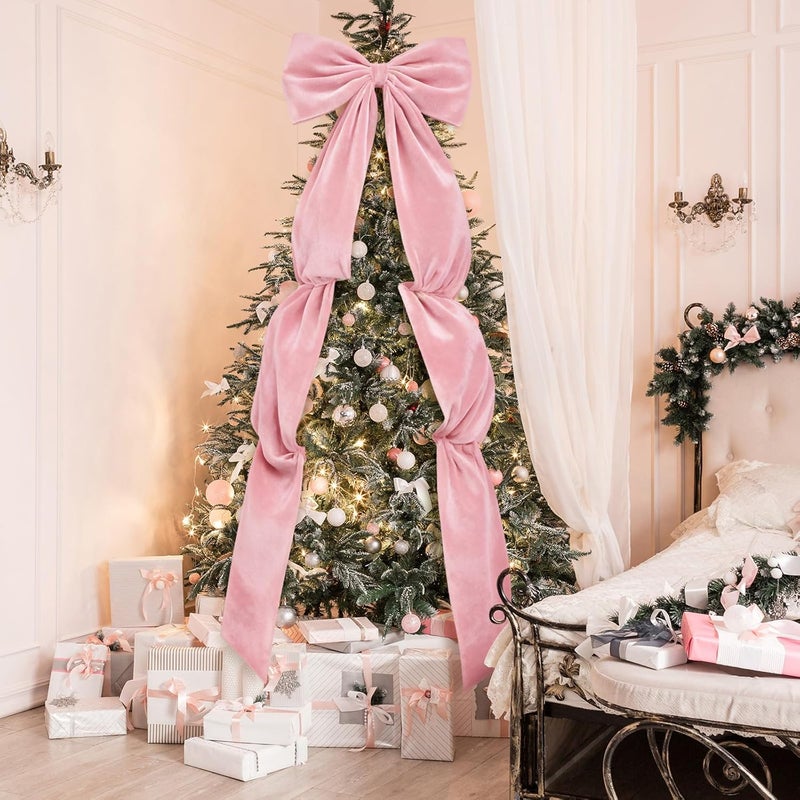 Knitgrip Extra Large Velvet Christmas Tree Topper Bow Giant Bow with Long Streamers Oversized Wrapping Gifts for Holiday Party Xmas Tree Wedding Home Decorations(Pink,118 Inch) - Image 4