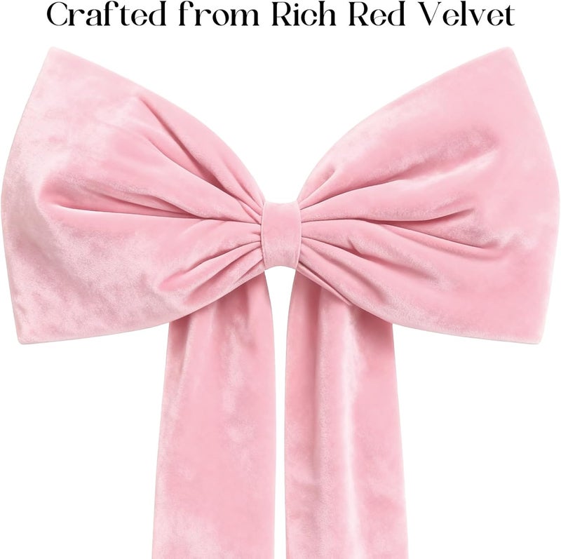 Knitgrip Extra Large Velvet Christmas Tree Topper Bow Giant Bow with Long Streamers Oversized Wrapping Gifts for Holiday Party Xmas Tree Wedding Home Decorations(Pink,118 Inch) - Image 2