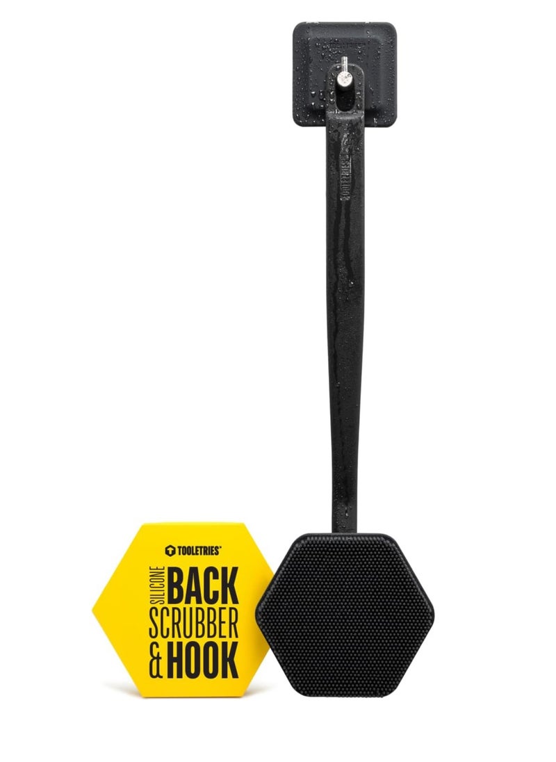 TOOLETRIES - Tooletries - Silicone Back Scrubber with Hook - Exfoliating Shower Brush, Back Washer for Men, Durable Back Brush with Long Handle - Long Lasting Bath & Shower Accessories - Charcoal - Image 1