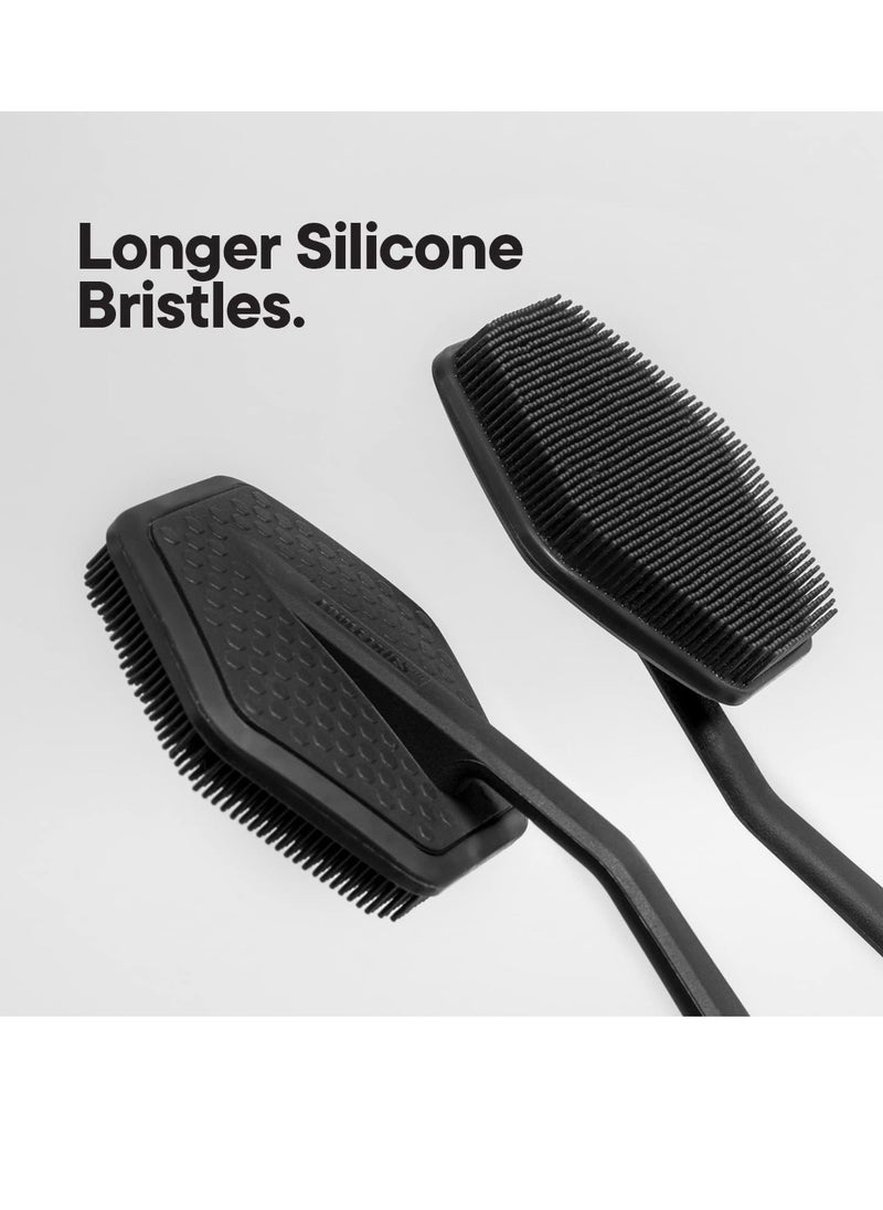 TOOLETRIES - Tooletries - Silicone Back Scrubber with Hook - Exfoliating Shower Brush, Back Washer for Men, Durable Back Brush with Long Handle - Long Lasting Bath & Shower Accessories - Charcoal - Image 1