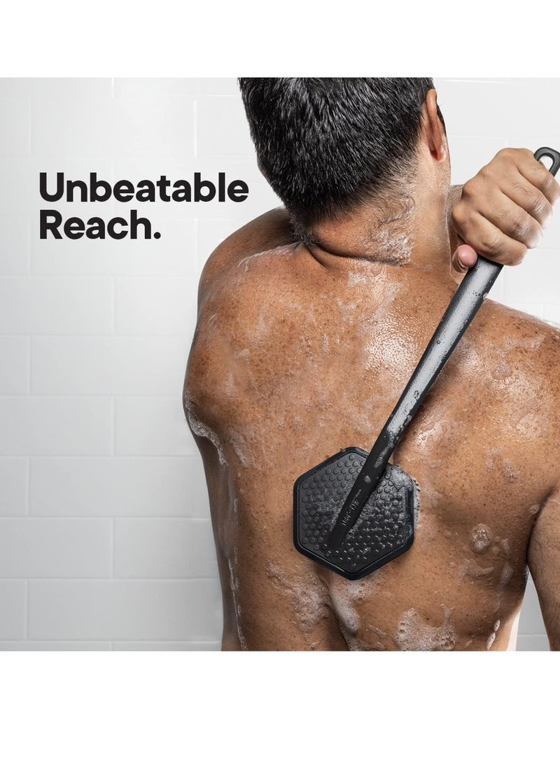 TOOLETRIES - Tooletries - Silicone Back Scrubber with Hook - Exfoliating Shower Brush, Back Washer for Men, Durable Back Brush with Long Handle - Long Lasting Bath & Shower Accessories - Charcoal - Image 1