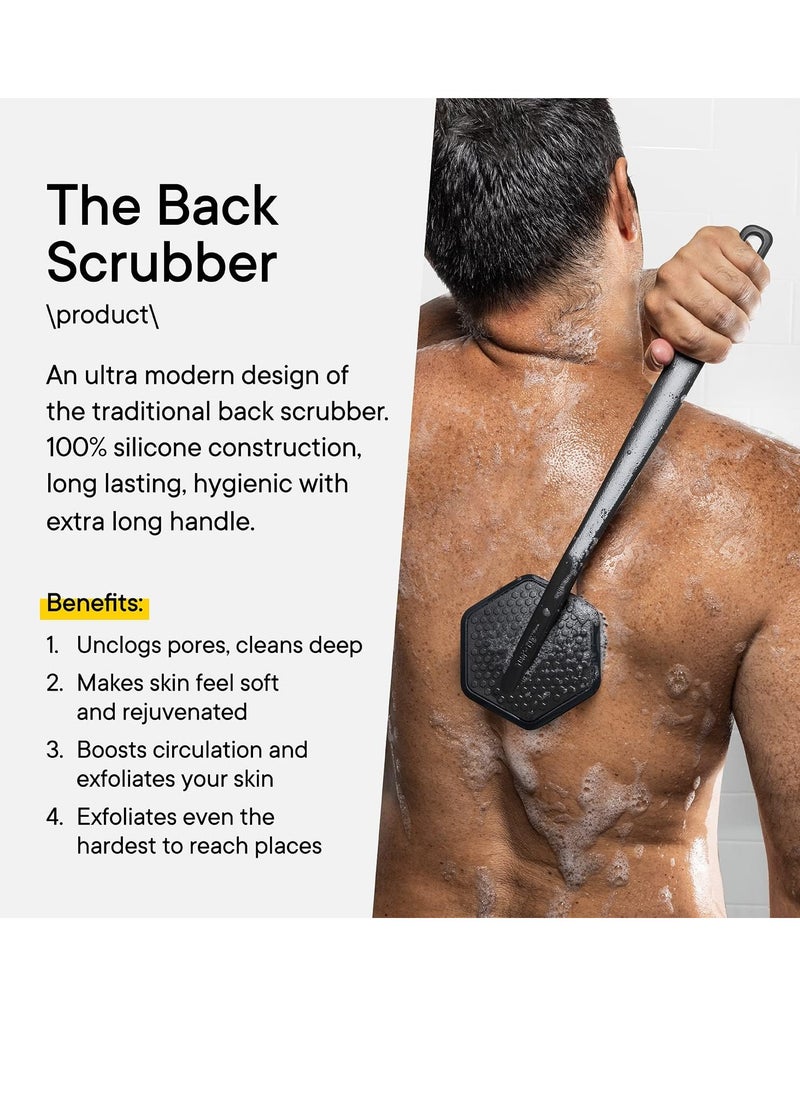 TOOLETRIES - Tooletries - Silicone Back Scrubber with Hook - Exfoliating Shower Brush, Back Washer for Men, Durable Back Brush with Long Handle - Long Lasting Bath & Shower Accessories - Charcoal - Image 1