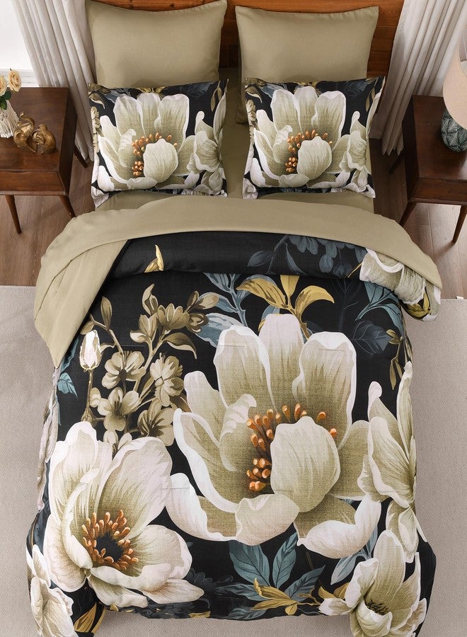 Dintszyayue Floral Comforter Set King Size, 7 Pieces Bed in a Bag Set Elegant Texture Black Flower Bedding Sets, Soft Microfiber for All Season with Flat Sheet Fitted Sheets Pillowcases and Shams - Image 3