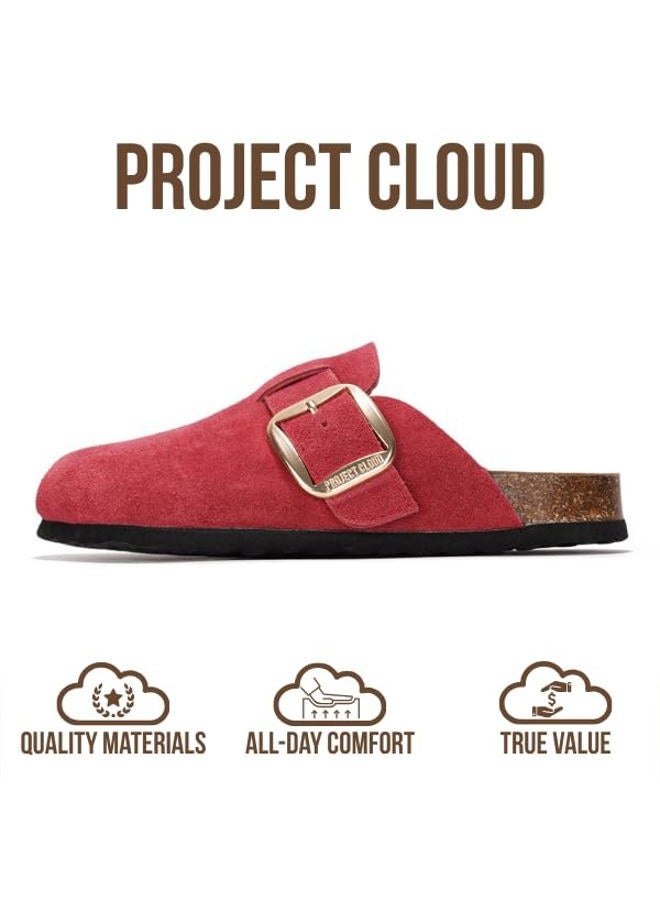 Project Cloud 100% Genuine Leather Clogs for Women Shoes - Memory Foam Insole, Non-Slip & Natural Cork Footbed Arch Support Big Buckle Womens Clogs and Mules Footwear (Manchester), Berry, 5.5 - Image 4