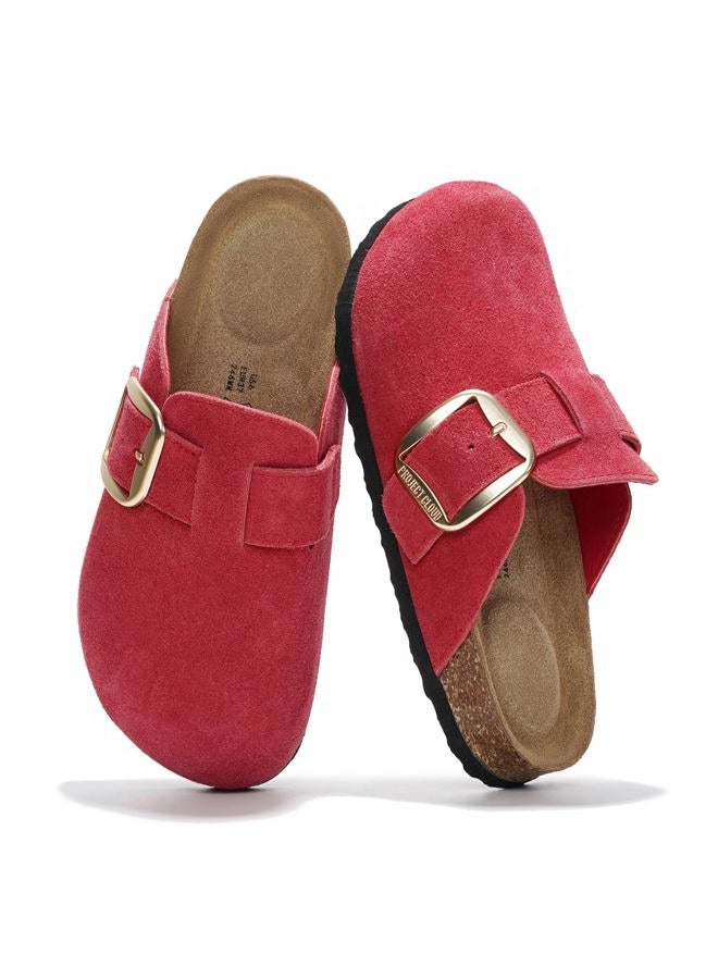 Project Cloud 100% Genuine Leather Clogs for Women Shoes - Memory Foam Insole, Non-Slip & Natural Cork Footbed Arch Support Big Buckle Womens Clogs and Mules Footwear (Manchester), Berry, 5.5 - Image 1