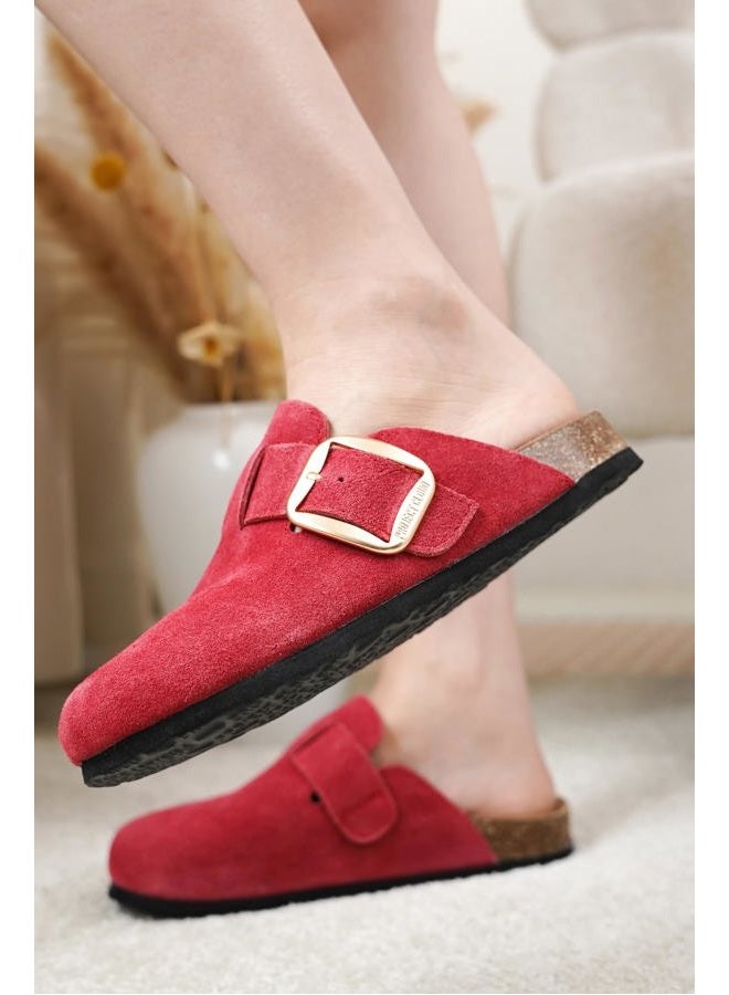 Project Cloud 100% Genuine Leather Clogs for Women Shoes - Memory Foam Insole, Non-Slip & Natural Cork Footbed Arch Support Big Buckle Womens Clogs and Mules Footwear (Manchester), Berry, 5.5 - Image 2