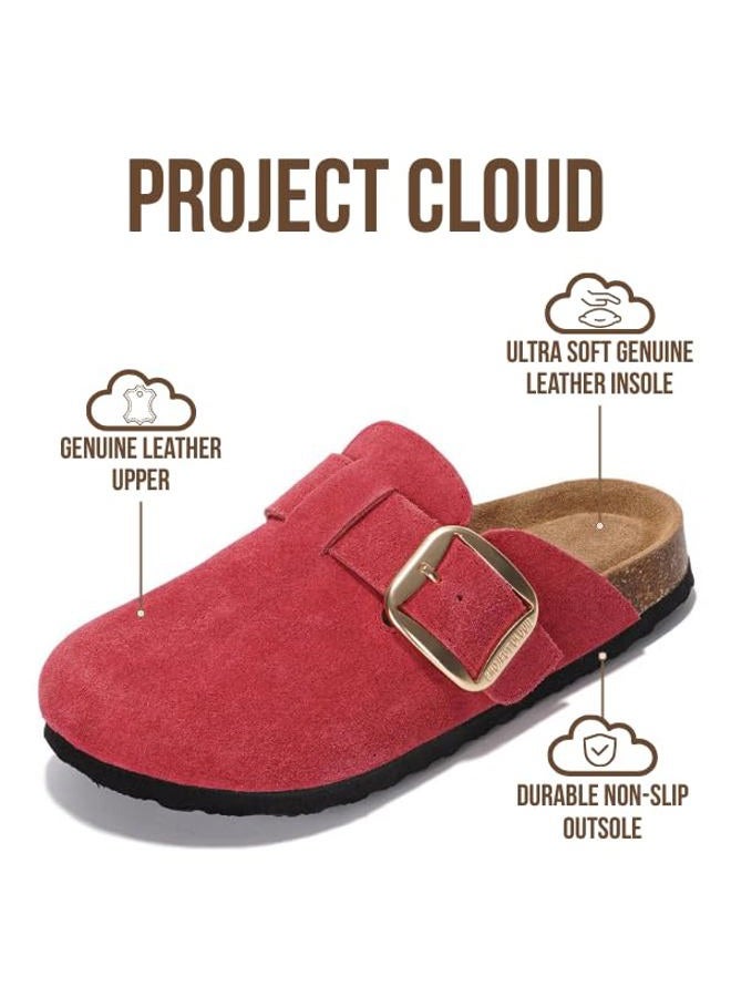 Project Cloud 100% Genuine Leather Clogs for Women Shoes - Memory Foam Insole, Non-Slip & Natural Cork Footbed Arch Support Big Buckle Womens Clogs and Mules Footwear (Manchester), Berry, 5.5 - Image 3