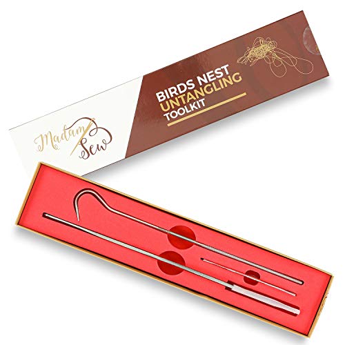 Madam Sew Birds Nest Untangling Tool Kit Thread Hook and Stitch Releaser Set with Spare Blade Resolves Thread Bunching Under Fabric and Embroidery Hoops Long Steel Quilting and Sewing Tools - Image 1