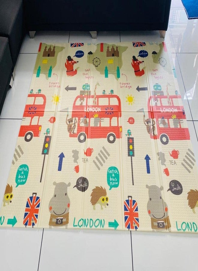 RGKJAS Printed Design Baby Playmat Folding Extra Large Bus Design Waterproof Portable Double Sided Non-Slip Reversible Kids Baby Toddler Outdoor Indoor Picnic/Beach/Travel Use Mat Cover For Baby 6x6.5 Fut - Image 1