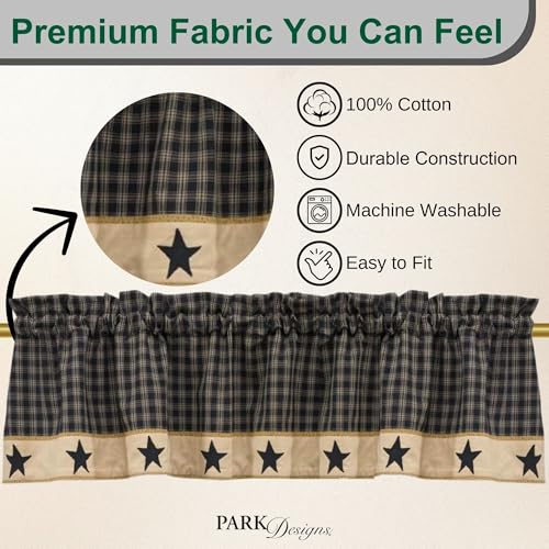 Park Designs Farmhouse Kitchen Valances for Windows Sturbridge Star Lined Fall Decor Window Valance Curtain Plaid Curtain Windows 60x14 - Image 3