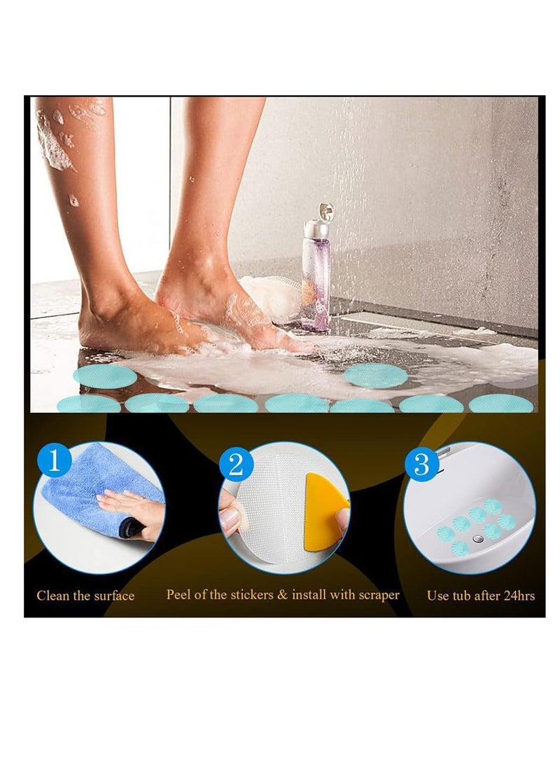 ECVV 24PCS Non-Slip Bathtub Stickers - Safety Adhesive Decals with Silicone Scraper for Bath Tubs, Showers, Stairs & Ladders (Blue)
