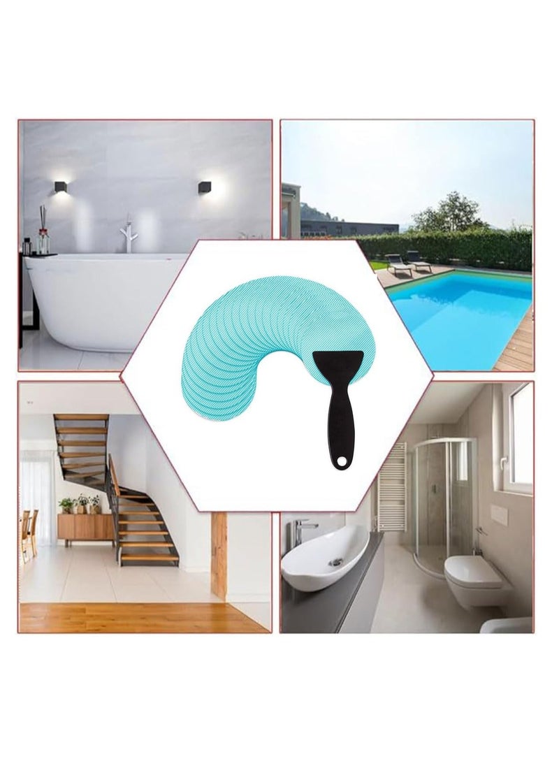 ECVV 24PCS Non-Slip Bathtub Stickers - Safety Adhesive Decals with Silicone Scraper for Bath Tubs, Showers, Stairs & Ladders (Blue)