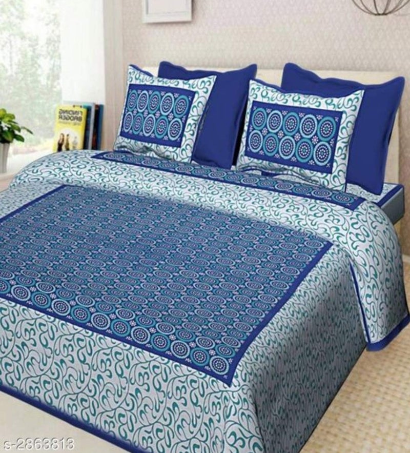 E Elma 100 Pure Cotton Rajasthani Tradition Queen Size Double Bedsheets with 2 Pillow Covers Queen Size Jaipuri Bedspreads - Image 1