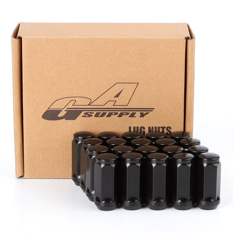 GAsupply 12x20 Black Lug Nuts 20pcs 1220 Long Closed End Bulge Acorn Lug Nuts Cone Seat 19 48mm Tall 34 19mm Hex