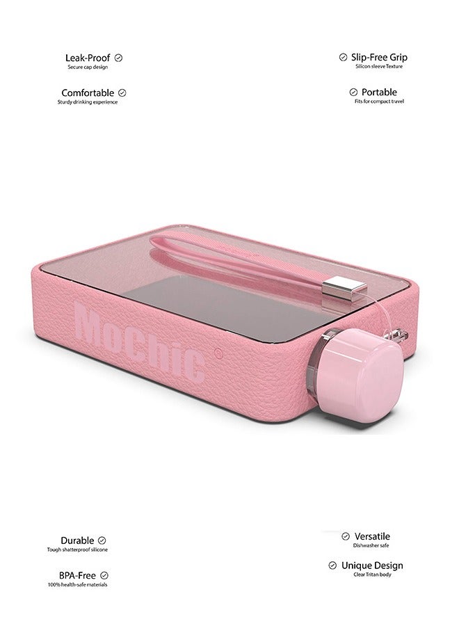 Bukela Outdoor Square Sports Water Bottle, Portable Lanyard Fitness Water Bottle, Ultra-thin Cooling Bottle, Travel Cup Handbag, BPA Free A5 Leak-proof Water Bottle for Sports, Camping, Gym, Fitness, Outdoor 380ml (Pink)  - Image 3