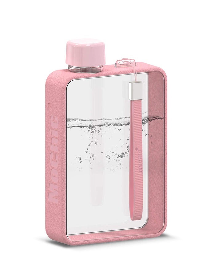 Bukela Outdoor Square Sports Water Bottle, Portable Lanyard Fitness Water Bottle, Ultra-thin Cooling Bottle, Travel Cup Handbag, BPA Free A5 Leak-proof Water Bottle for Sports, Camping, Gym, Fitness, Outdoor 380ml (Pink)  - Image 1