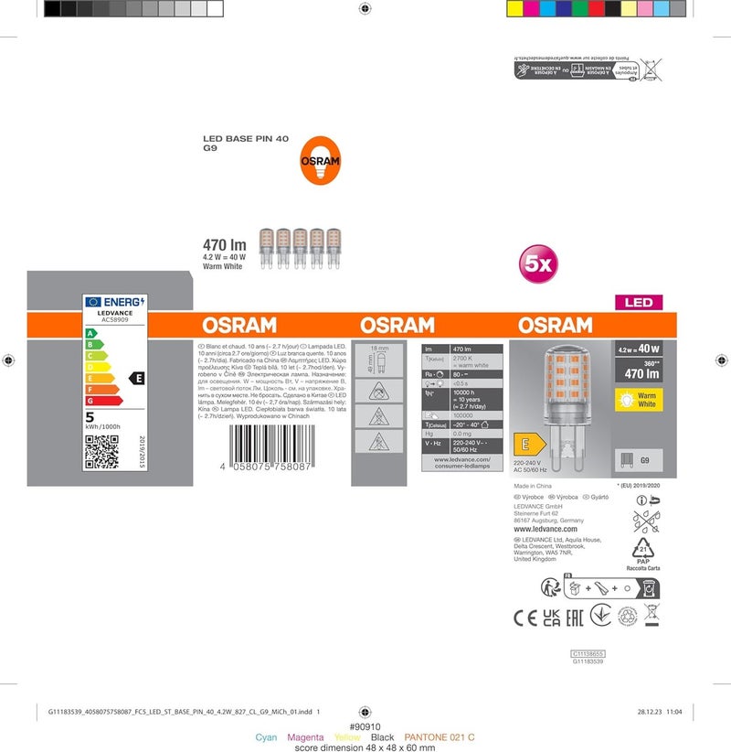 OSRAM G9-Base LED Bulb Clear special 4.2 W 2700k Extra Warm White - Single Piece - Image 3