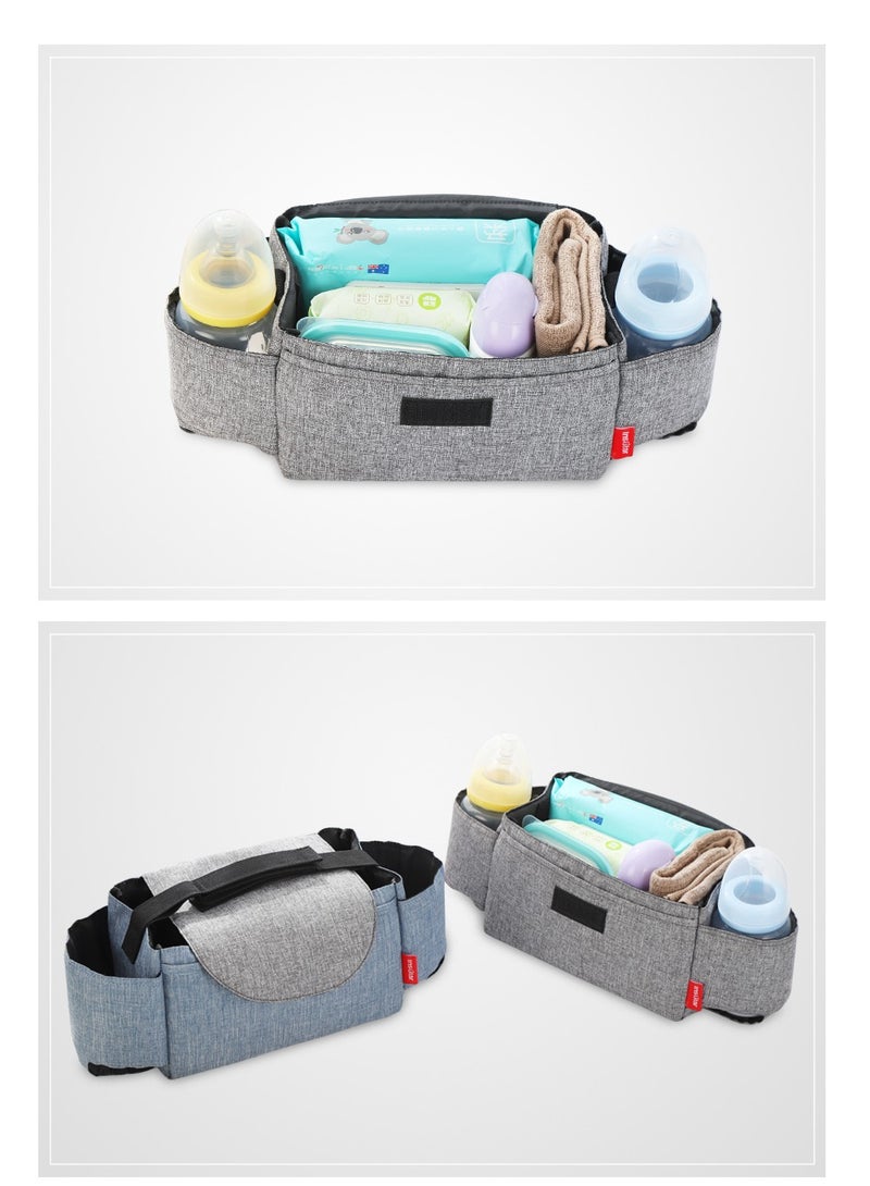 insular Multifunctional Stroller Hanging Bag Baby Supplies Storage Bag Baby Bottle Water Cup Bag Baby Stroller Hanging Bag Hanging Bag Grey - Image 2