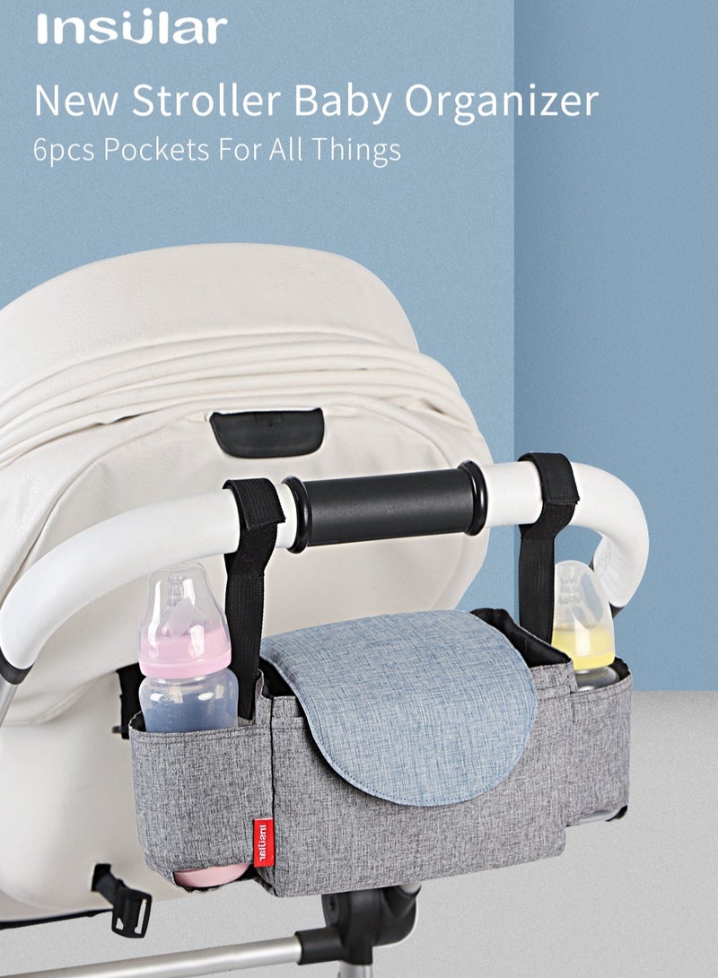 insular Multifunctional Stroller Hanging Bag Baby Supplies Storage Bag Baby Bottle Water Cup Bag Baby Stroller Hanging Bag Hanging Bag Grey - Image 1