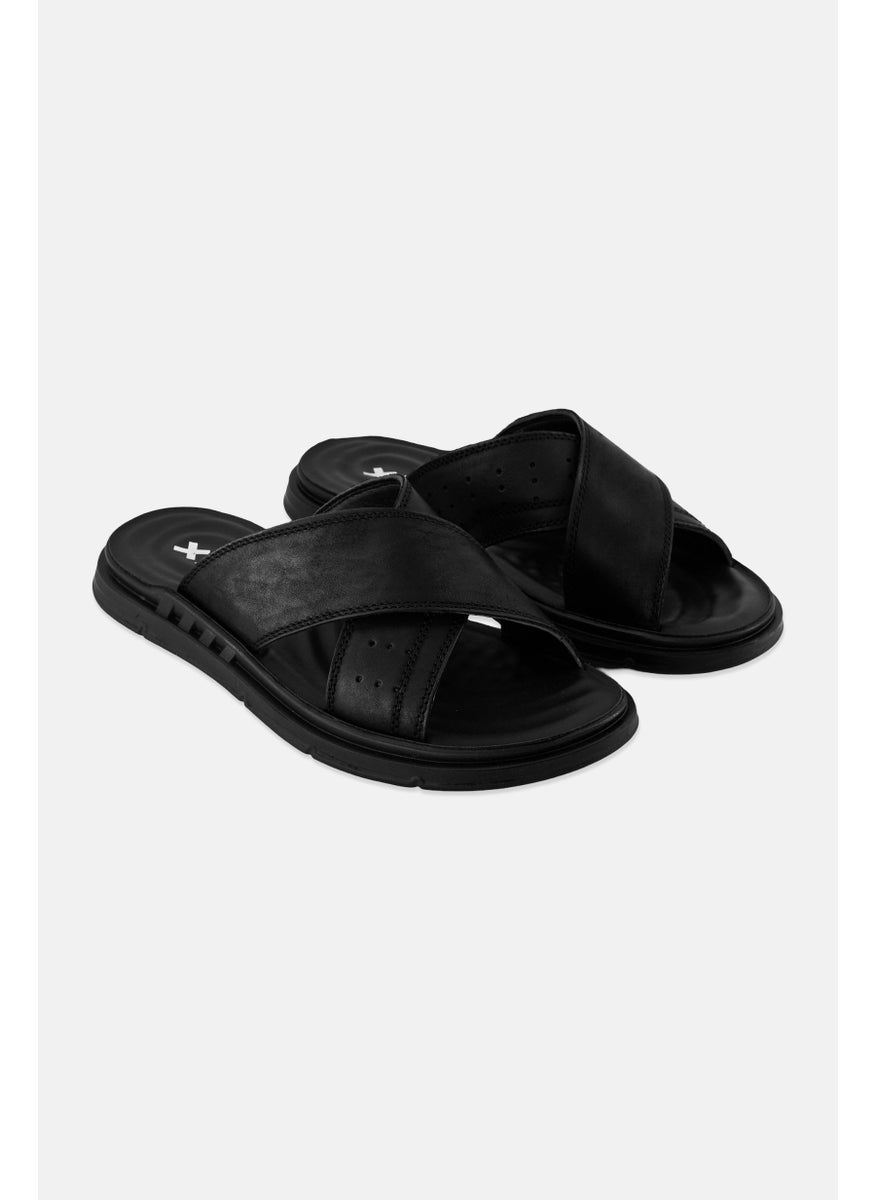 Xti Men Slip On Leather Slides, Black  - Image 1