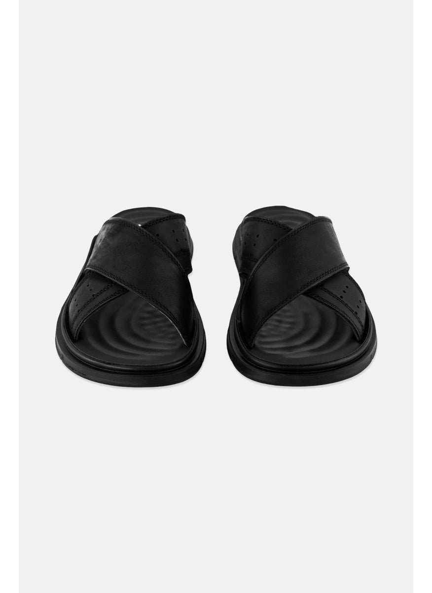 Xti Men Slip On Leather Slides, Black  - Image 4