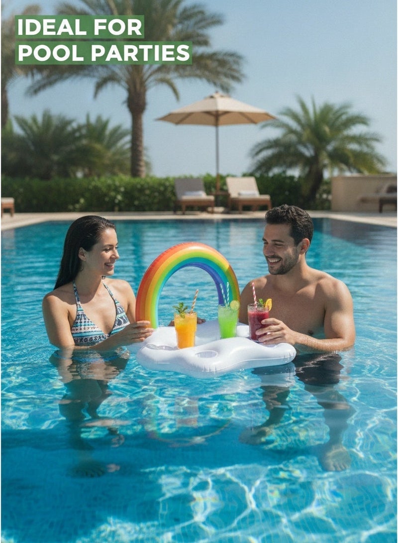 مسبح قوس قزح قابل للنفخ مع حاملات متعددة للأكواب والأطباق، تصميم محمول للأطفال والكبار في الهواء الطلق - Image 4