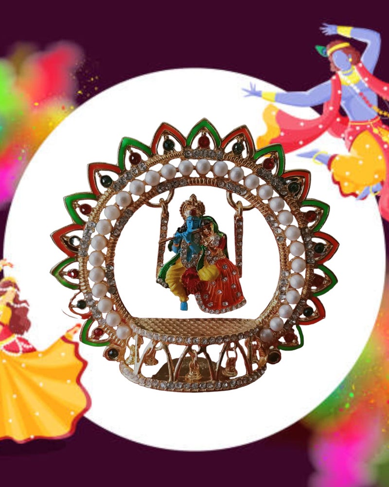 BEXCO Metal Radha Krishna Idol Size 4" 3.5" inches on Swinging Jhula Idol Statue Showpiece Figurine for car Dashboard Janmashtami jhula (Size 4 X 4 Inches) - Image 5