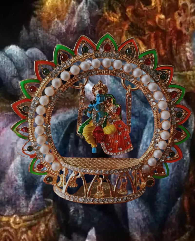 BEXCO Metal Radha Krishna Idol Size 4" 3.5" inches on Swinging Jhula Idol Statue Showpiece Figurine for car Dashboard Janmashtami jhula (Size 4 X 4 Inches) - Image 4