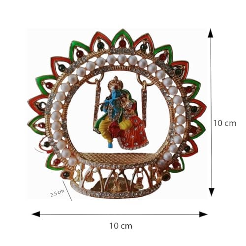 BEXCO Metal Radha Krishna Idol Size 4" 3.5" inches on Swinging Jhula Idol Statue Showpiece Figurine for car Dashboard Janmashtami jhula (Size 4 X 4 Inches) - Image 3
