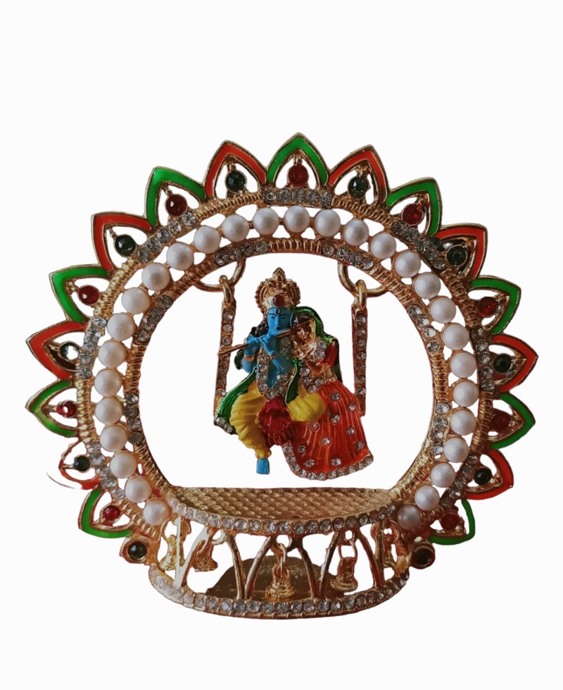 BEXCO Metal Radha Krishna Idol Size 4" 3.5" inches on Swinging Jhula Idol Statue Showpiece Figurine for car Dashboard Janmashtami jhula (Size 4 X 4 Inches) - Image 1