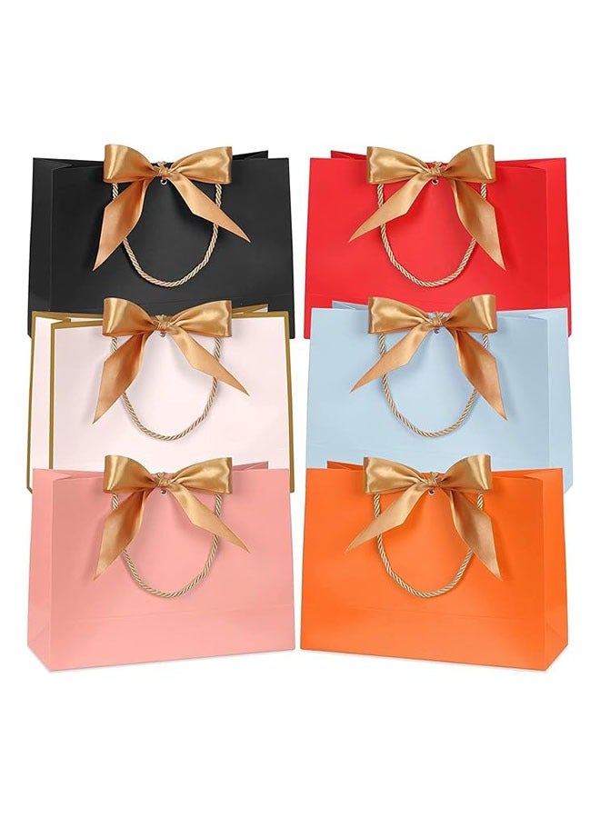 عربست أكياس هدايا ملونة مقاومة للماء مع مقابض وشرائط فيونكة - أكياس هدايا صغيرة 11 × 3.9 × 7.8 بوصة لحفلات استقبال المولود وأعياد الميلاد وحفلات الزفاف والحفلات والعطلات، 6 ألوان متنوعة - Image 1