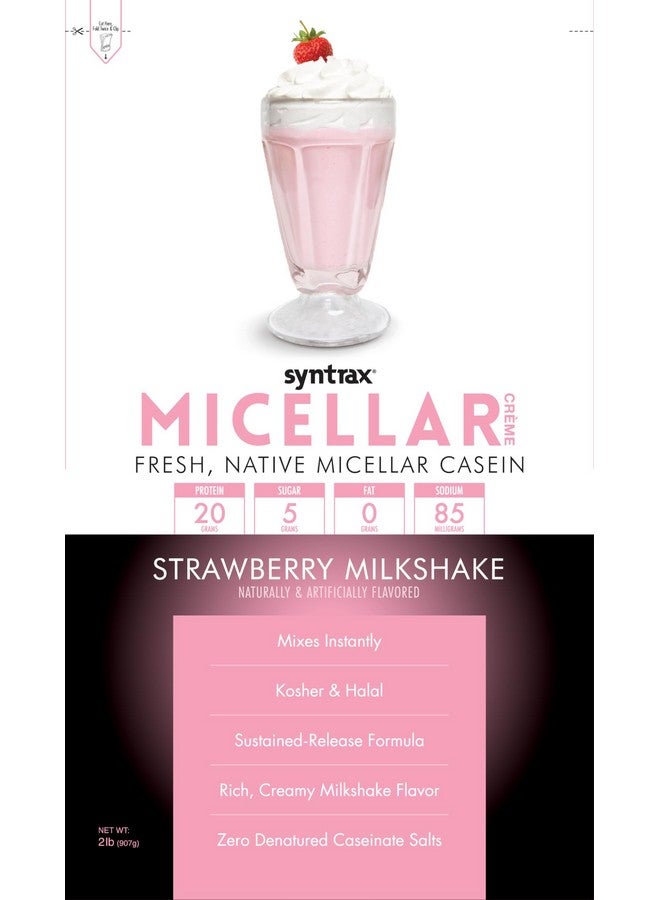 Syntrax Nutrition Micellar Creme, Fresh, Native Micellar Casein, Strawberry Milkshake, 2 lb - Image 1