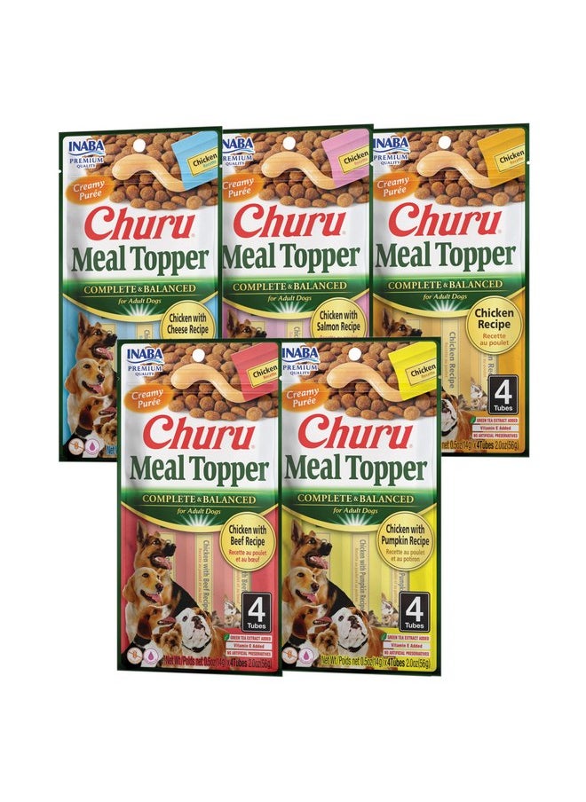 إينابا طعام الكلاب من INABA Churu Meal Topper، كامل ومتوازن، كريمي، قابل لللعق، هريس، أنبوب 0.5 أونصة، 20 أنبوبًا (4 لكل عبوة)، 5 نكهات متنوعة  - Image 1