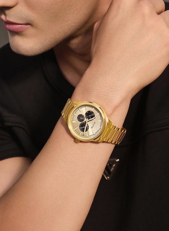 FIYTA Men's Quartz Watch Gold Watch Stainless Steel Strap - Image 5