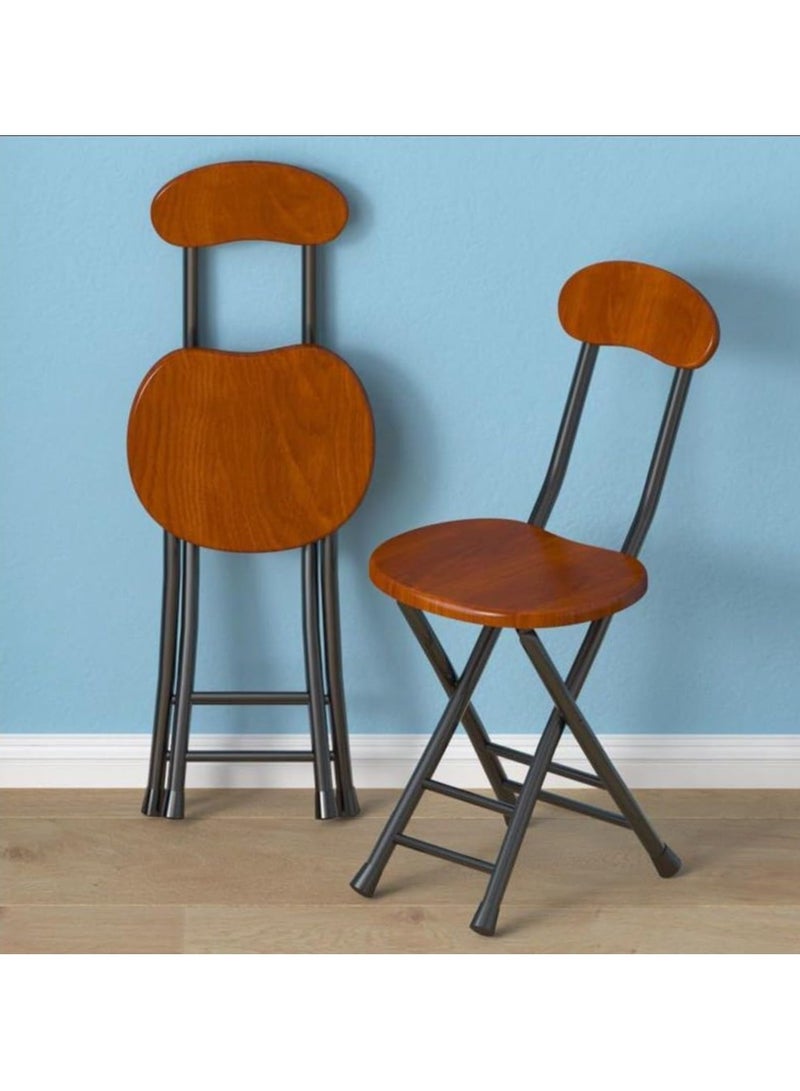 VITION Portable Folding Stool with Backrest, Counter Folding Stool, BarStool with Footrest, Breakfast Folding Chair Folding Stool for Kids Adult Kitchen Dorm Playroom Home Gardening (Brown/Black) - Image 2