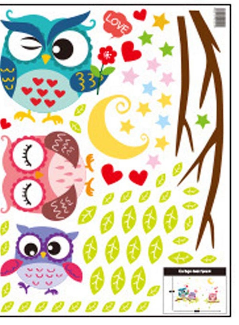 BIBITIME Night Moon Star Sky Wall Sticker Love Family Owls on The Tree Branch Wall Decal for Nursery Bedroom Kids Room Decor,25.19" x 16.92" - Image 5